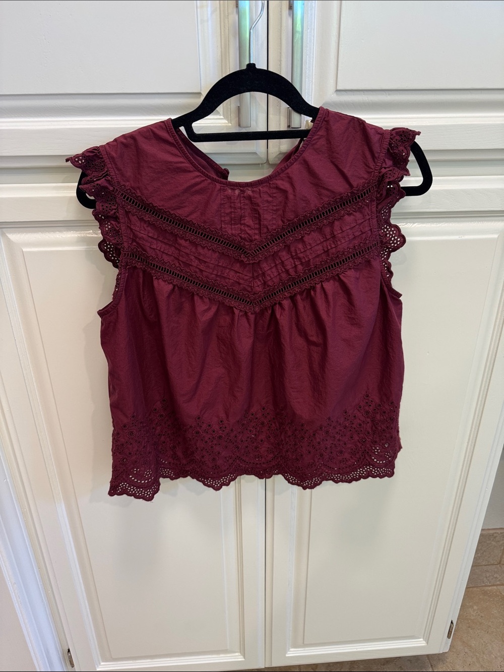 Levi's Wine Eyelet Lace Cap-Sleeve Blouse